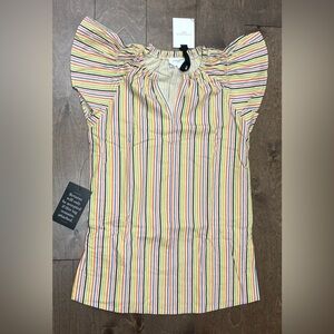 Tuckernuck Pomander Place Women's Flutter Sleeve Rainbow Stripe Dress, XS